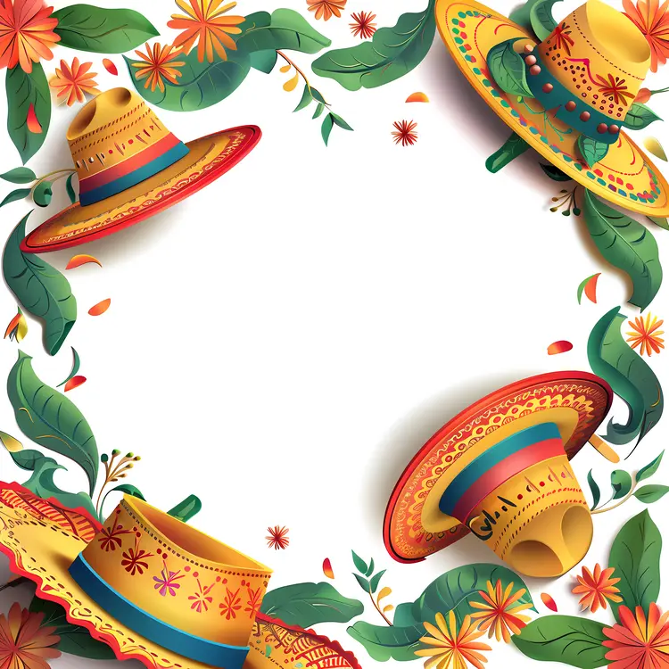 Colorful Mexican Sombrero with Floral Border