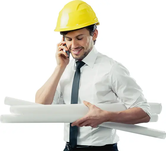 Engineer with Hard Hat and Blueprints