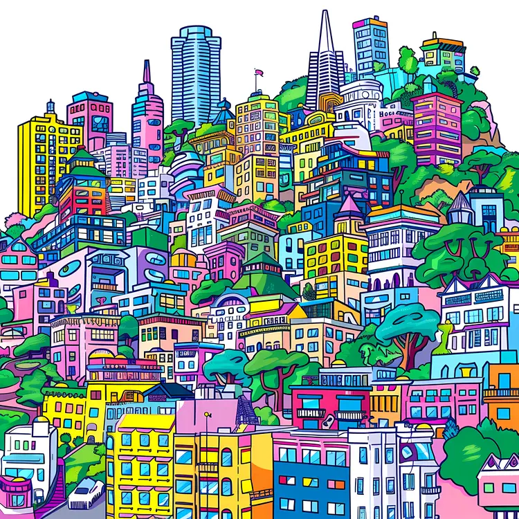 Colorful Cityscape with Buildings and Skyline