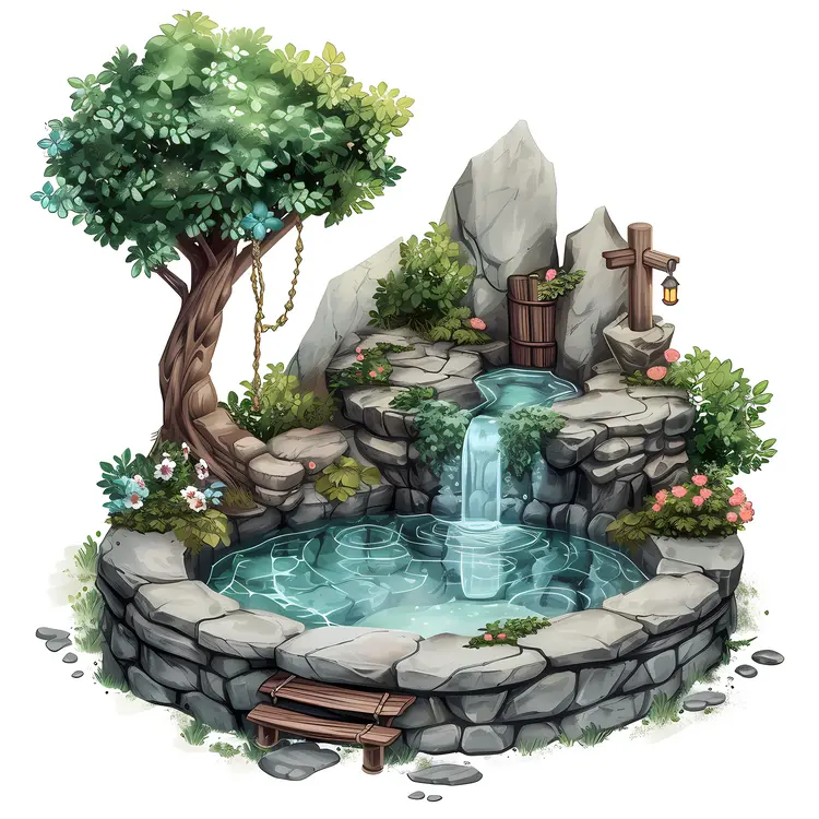 Beautiful Hot Spring with Waterfall