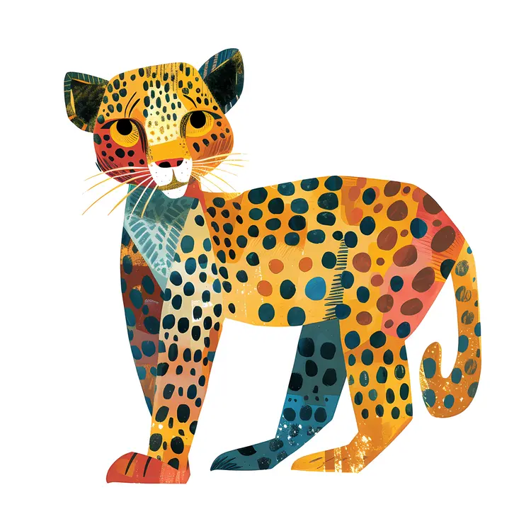 Colorful Leopard Illustration with Artistic Spots