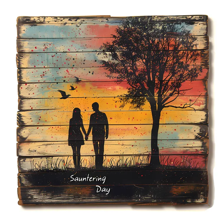 Sauntering Day Couple Silhouette