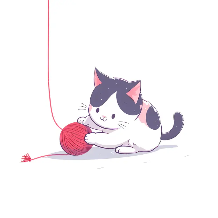 Kitten Playing with Red Yarn