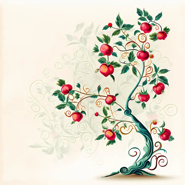Tree with Red Apples and Curved Branches