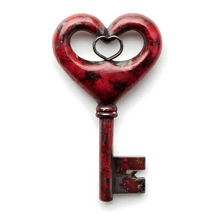 Vintage Red Heart Key with Romantic Design