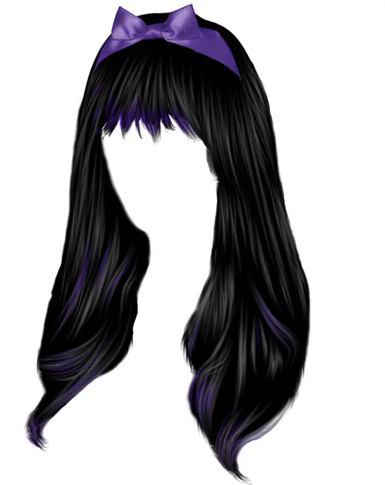 Black Hair with Purple Bow
