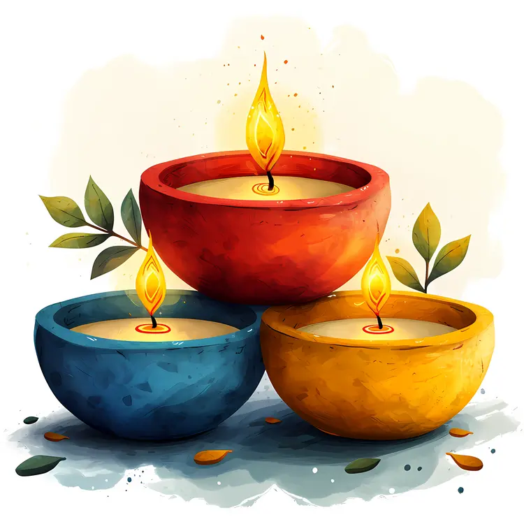 Colorful Candles in Decorative Bowls