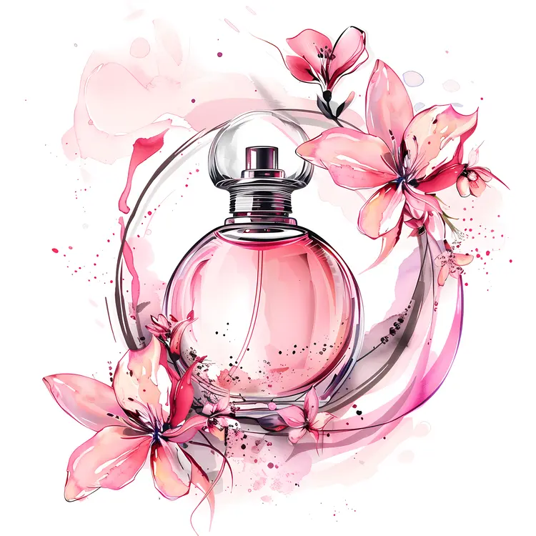 Round Perfume Bottle with Pink Blossoms