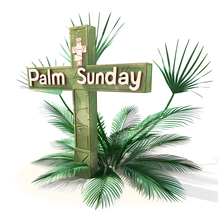Green Palm Sunday Cross with Palm Leaves