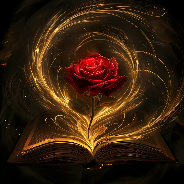 Magical Rose Growing from Book
