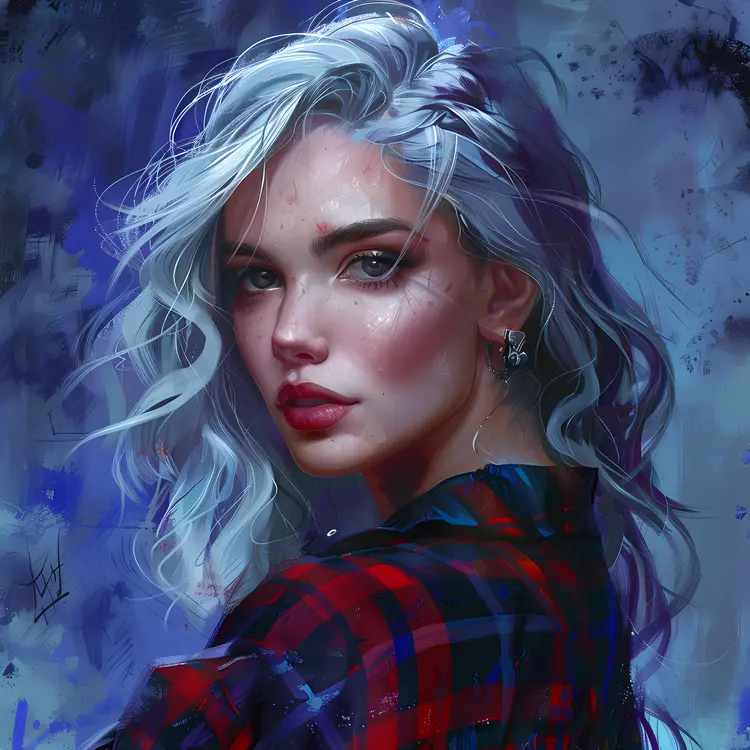 Digital Portrait of a Woman with White Hair