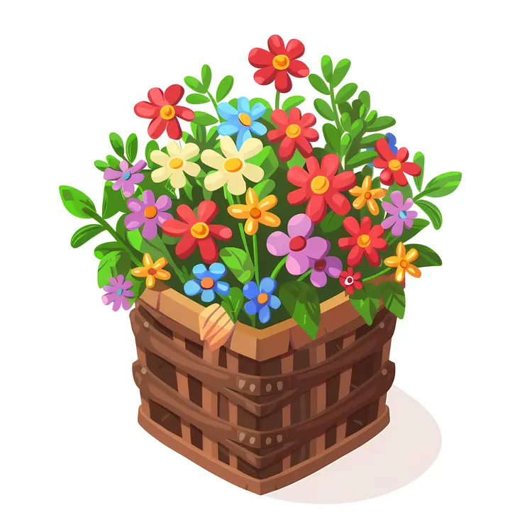 Illustrated Flower Basket with Vibrant Flowers