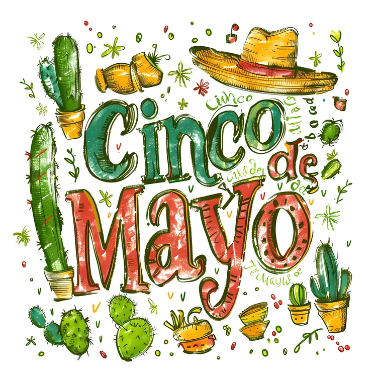 Cinco de Mayo Festive Illustration with Cactus and Sombrero