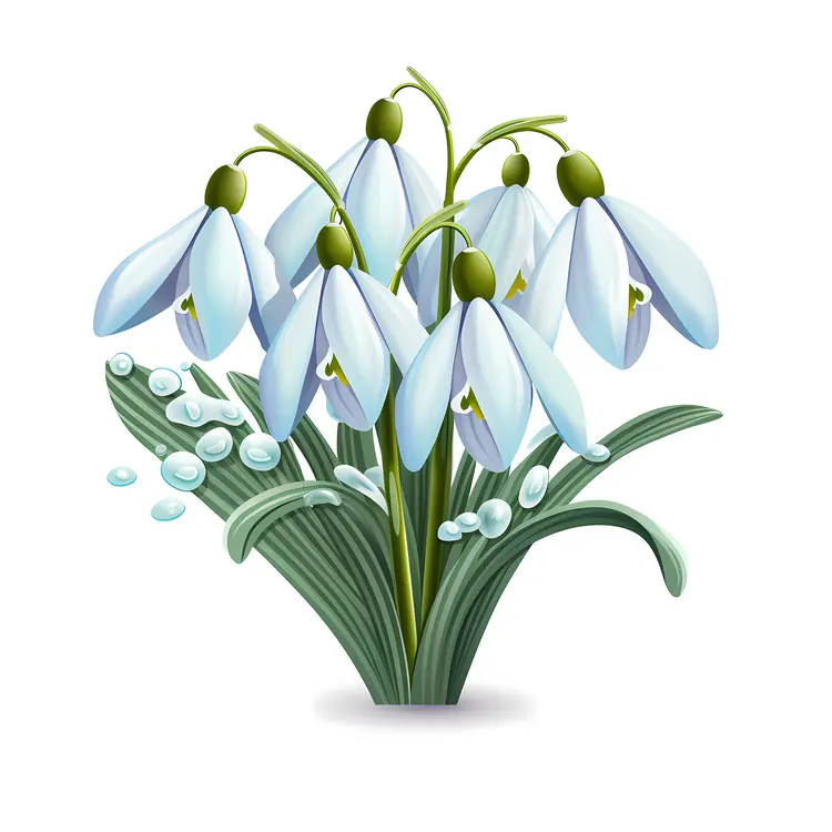White Snowdrops in Winter Snow