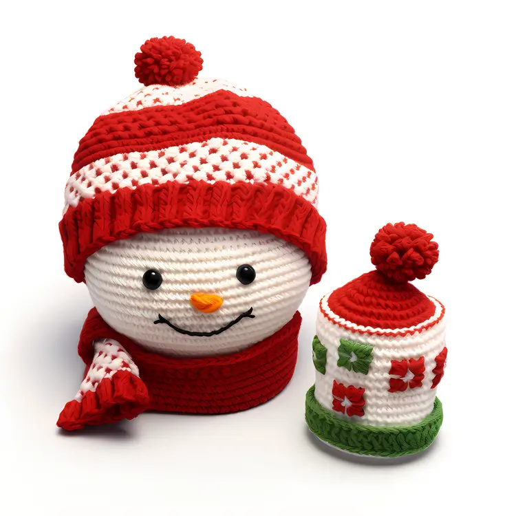 Cute Snowman with Red Crochet Hat