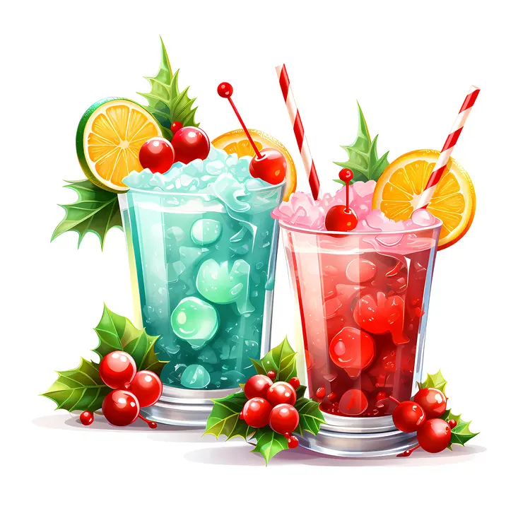 Refreshing Red and Green Drinks with Cherries