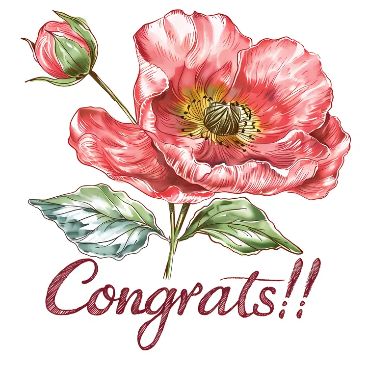Pink Flower with Congrats Message