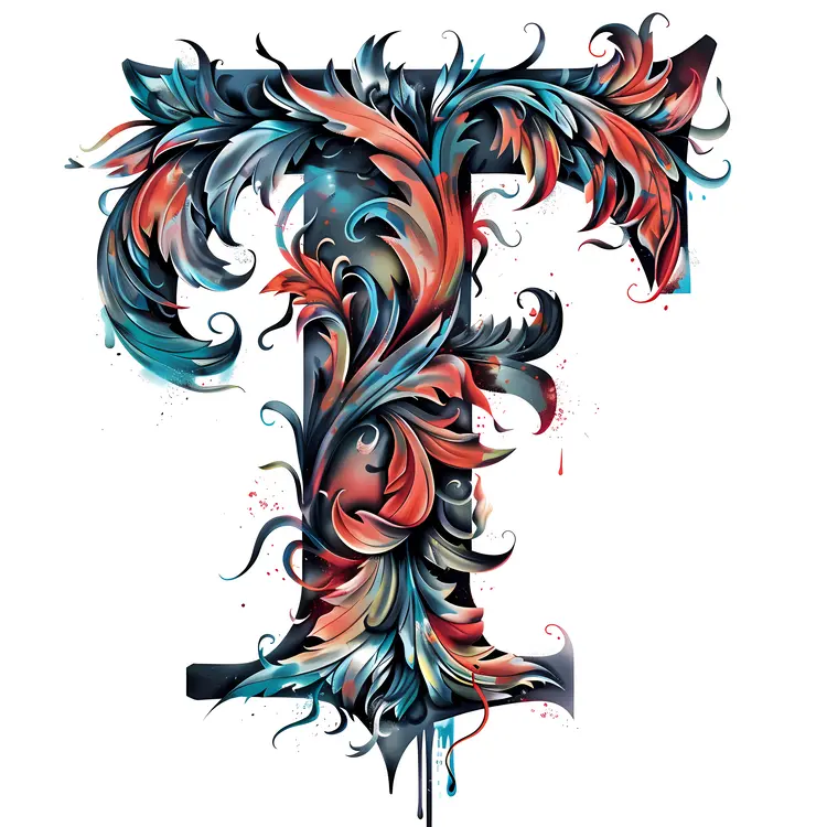 Colorful Feathered Letter T