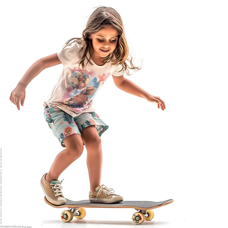 Child Skateboarding with Floral Shirt