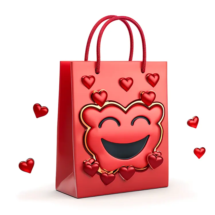 Red Gift Bag with Smiling Heart for Valentine's Day