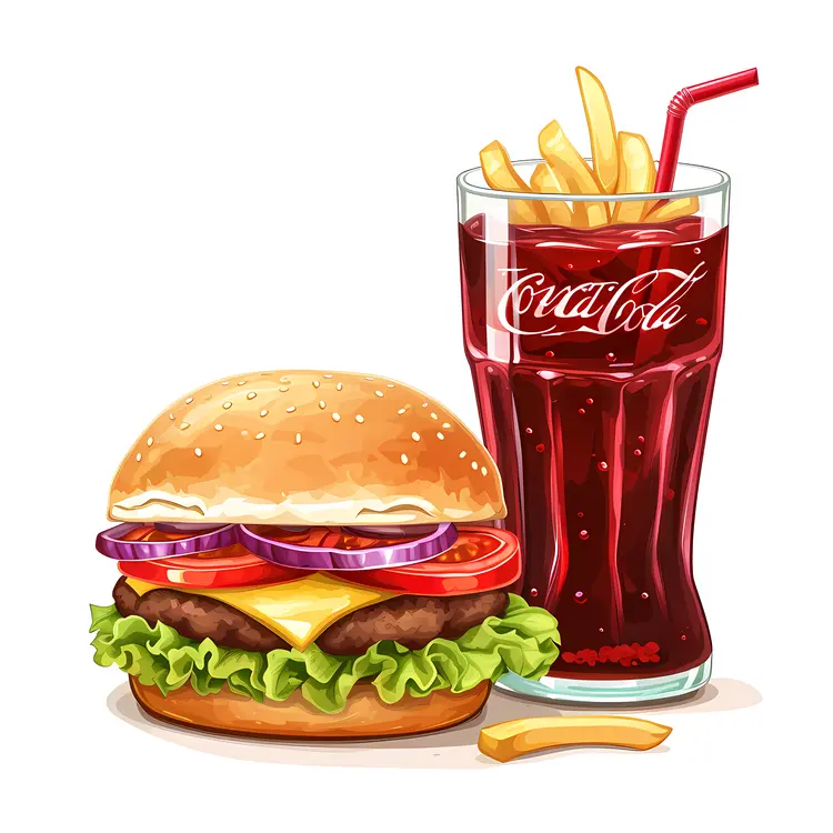 Burger, Soda, and Fries with Coca-Cola