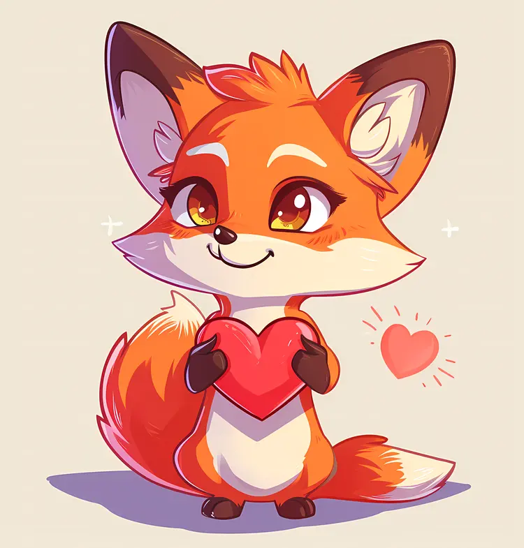 Cute Fox Holding a Heart for Valentine's Day