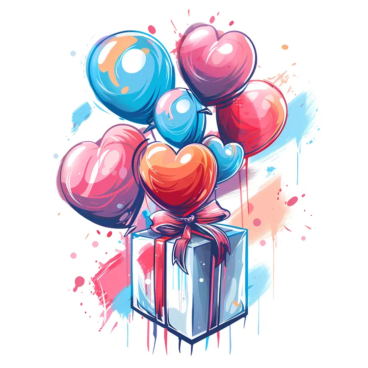 Gift Box with Heart-shaped Balloons