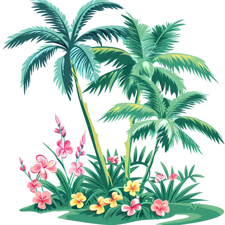 Tropical Palm Trees with Flowers
