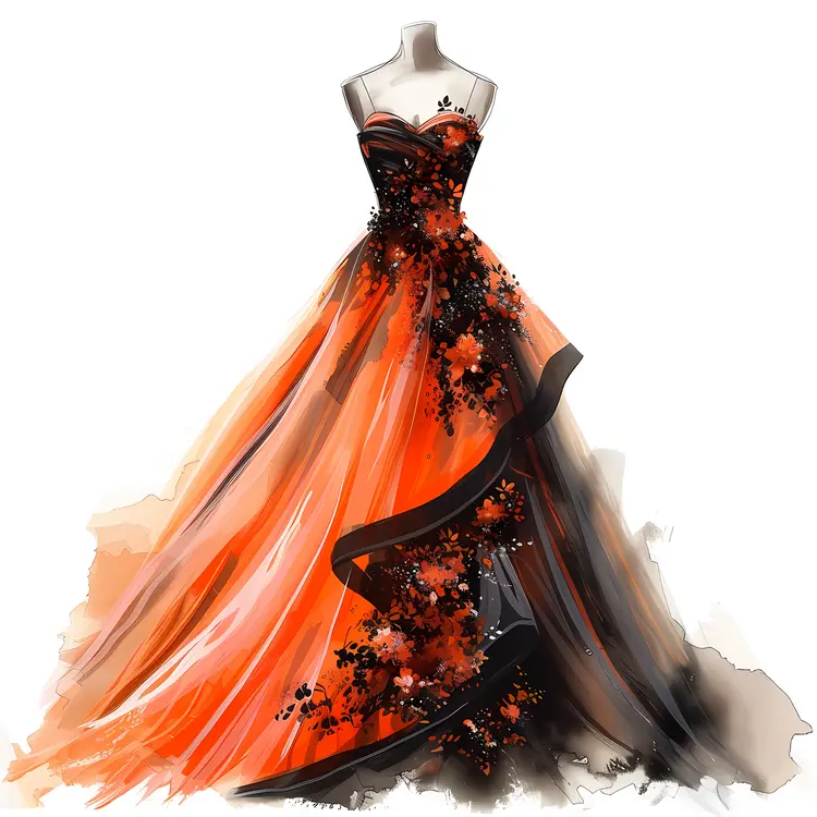 Elegant Floral Orange Dress