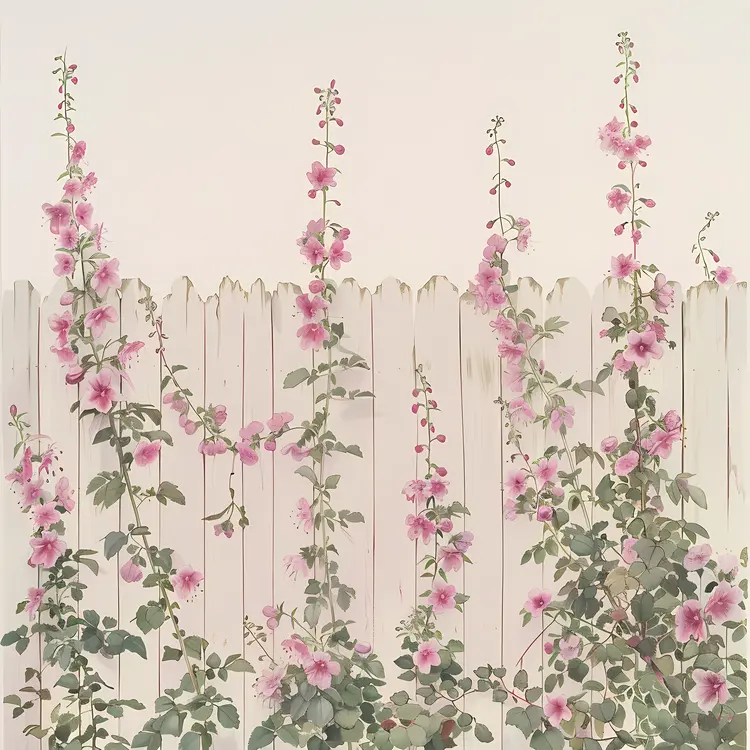 Pink Flowers Blooming Along a Fence