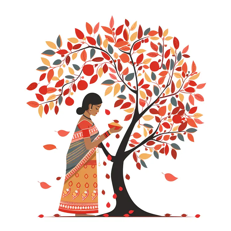 Woman Praying Under a Colorful Tree