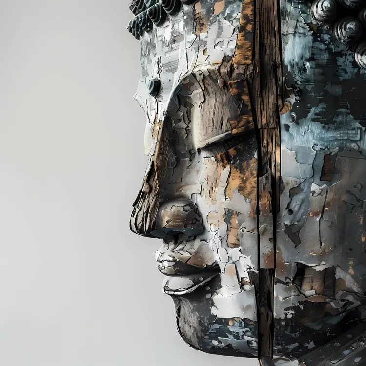 Weathered Buddha Face Sculpture