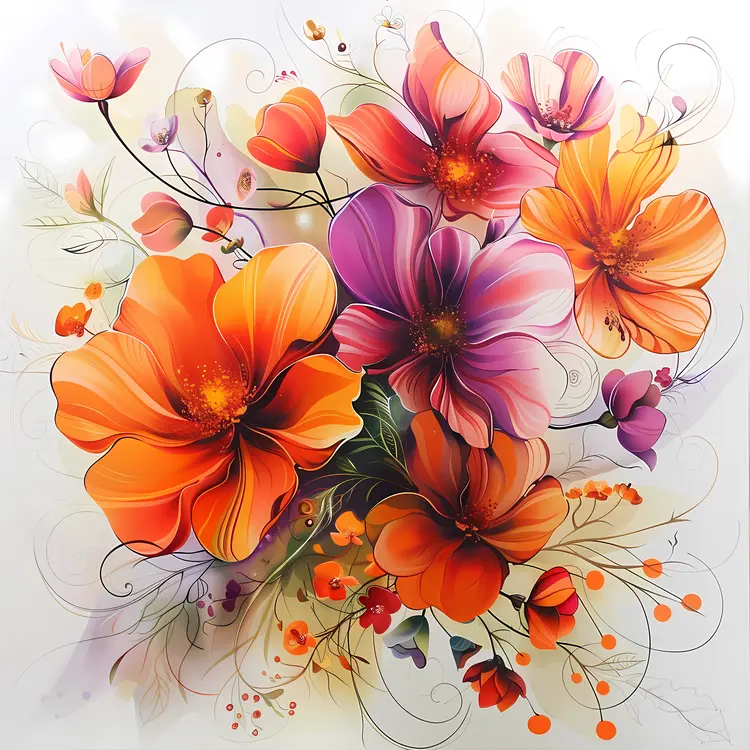 Vibrant Floral Illustration with Colorful Flowers