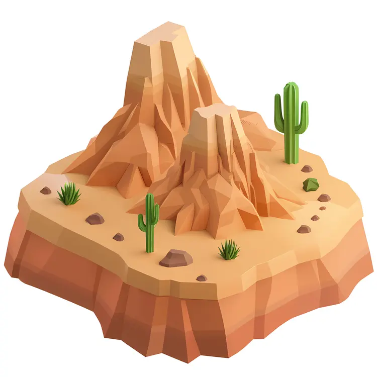 Desert Landscape with Cacti and Mountains