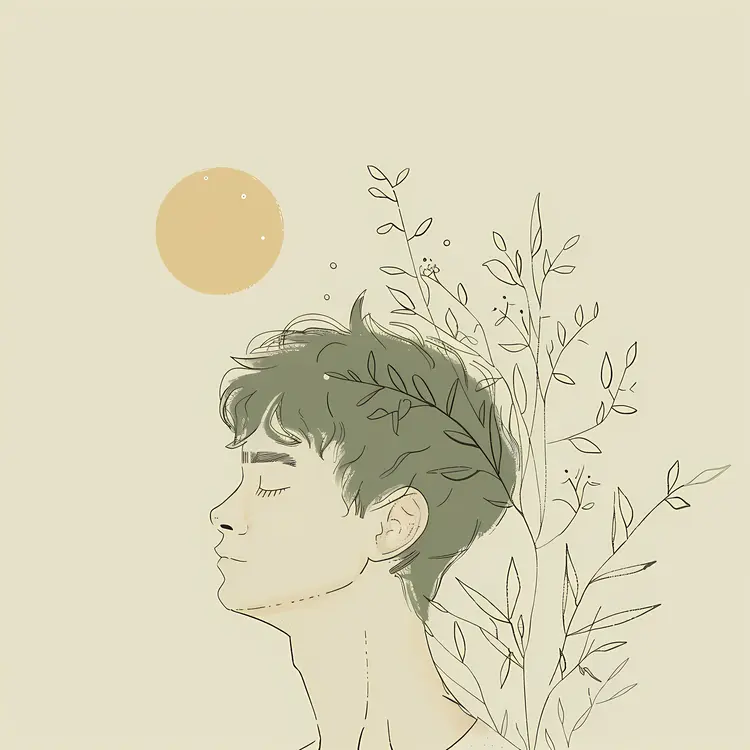 Calm Profile Illustration with Leaves
