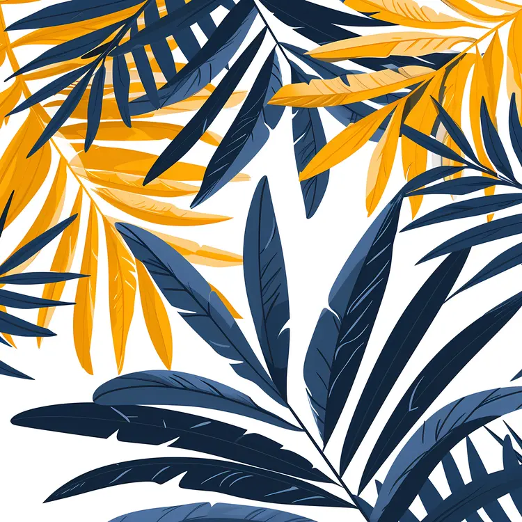 Blue and Yellow Palm Leaves Art