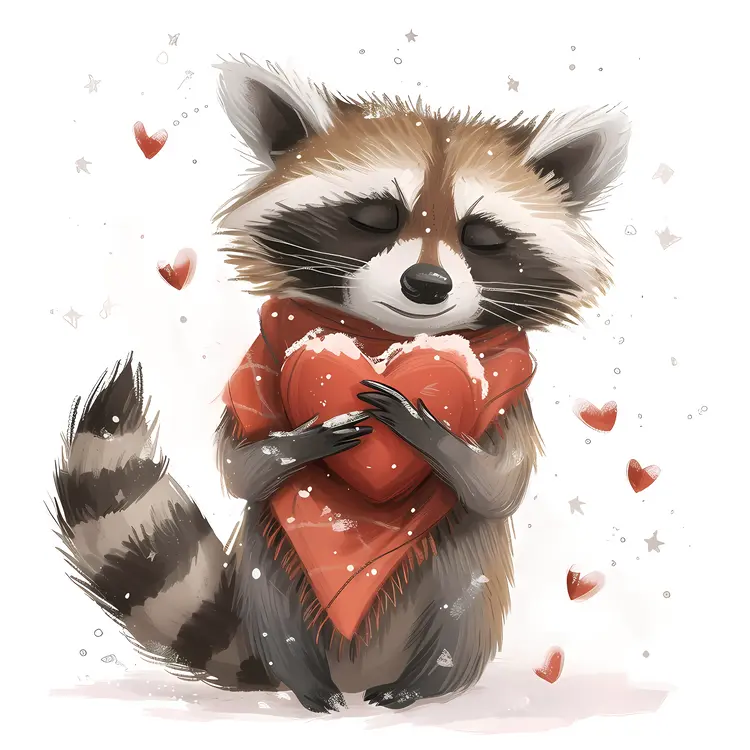 Raccoon with a Heart and Scarf