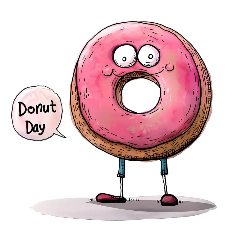 Cartoon Donut with Text 'Donut Day'