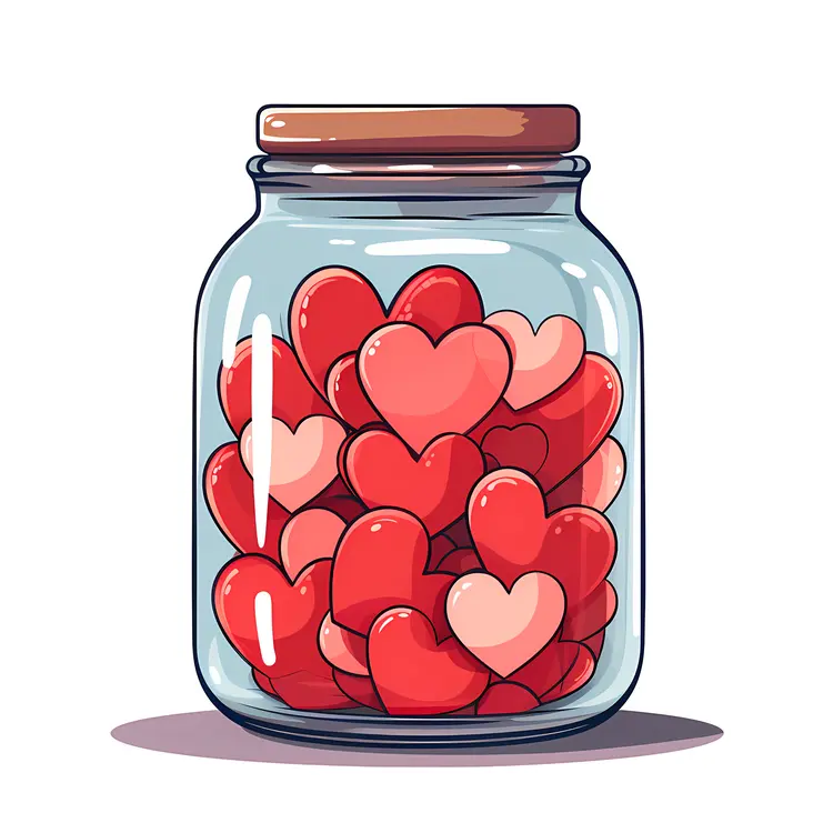 Red and Pink Hearts in a Glass Jar