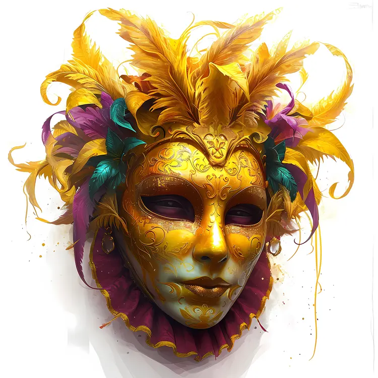 Gold Venetian Mask with Feathers