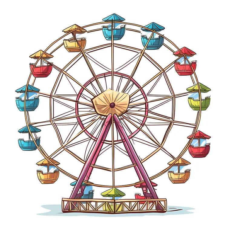 Illustrated Ferris Wheel at Amusement Park