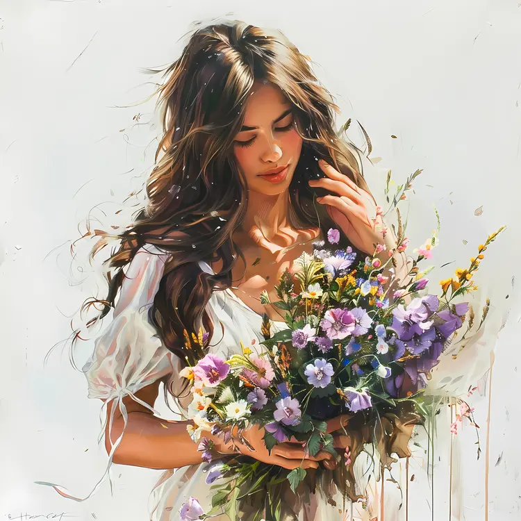 Woman Holding a Bouquet of Flowers