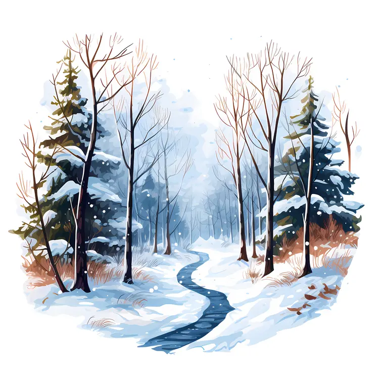 Snowy Forest with a Stream