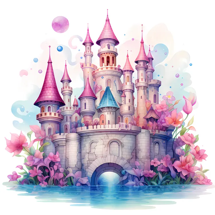 Enchanted Pink Castle in a Fantasy World