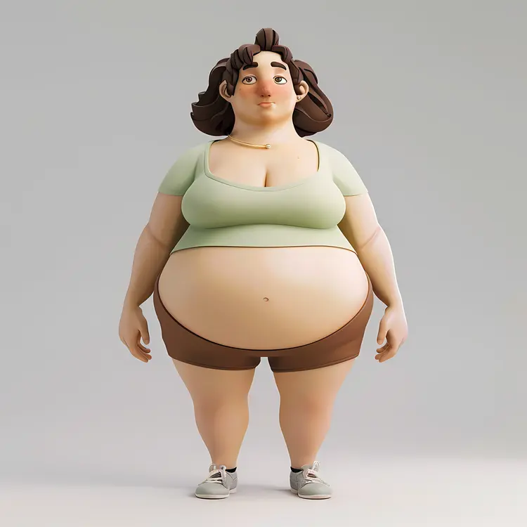 3D Woman in Green Shirt and Shorts