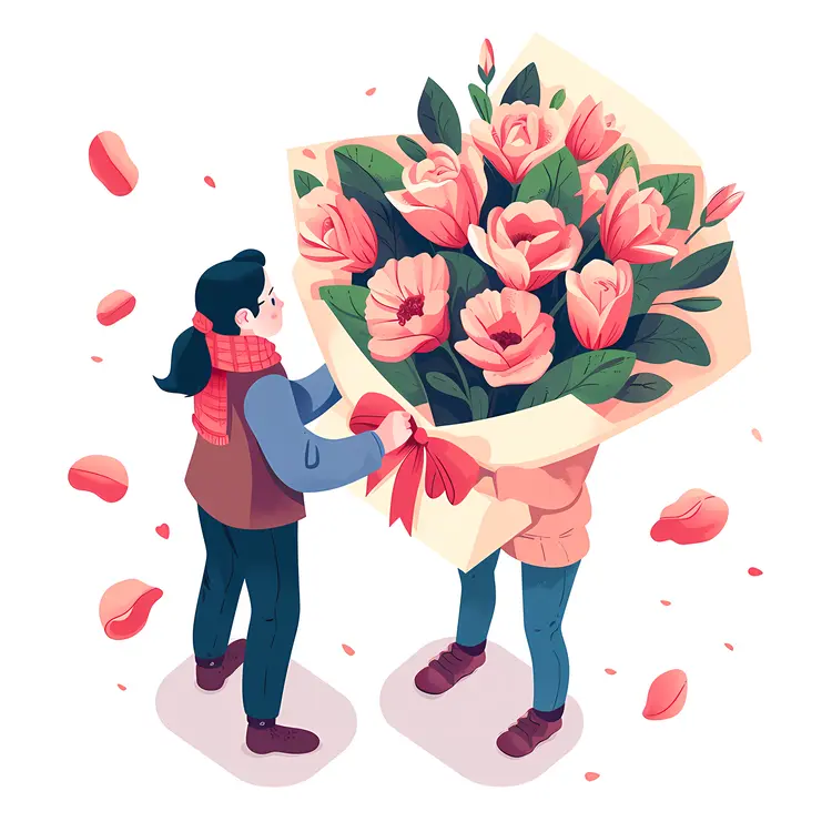 Person Giving Large Bouquet of Flowers