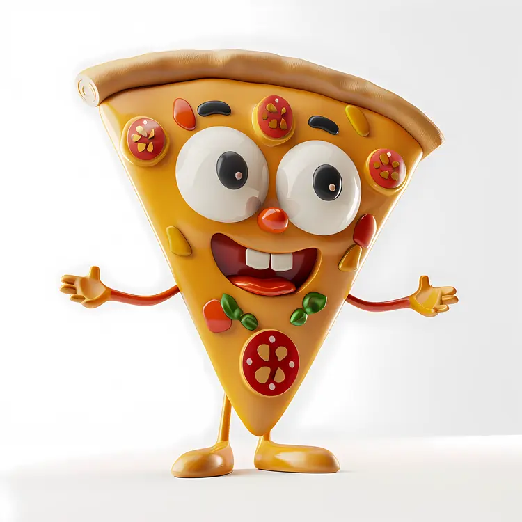 Smiling Pizza Slice with Pepperoni and Tomato