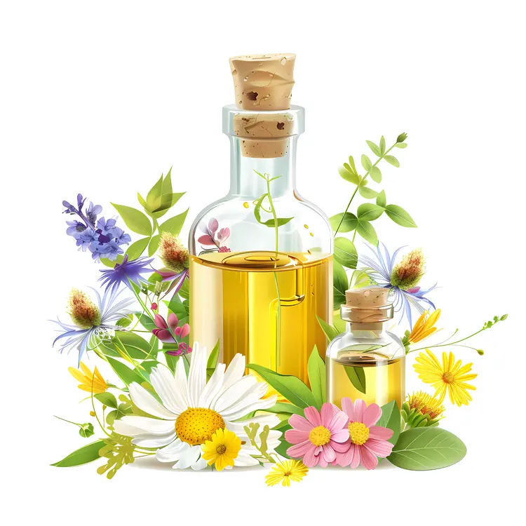 Essential Oil Bottle with Colorful Flowers
