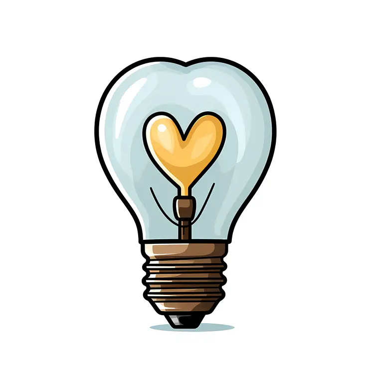 Cartoon Heart-shaped Light Bulb