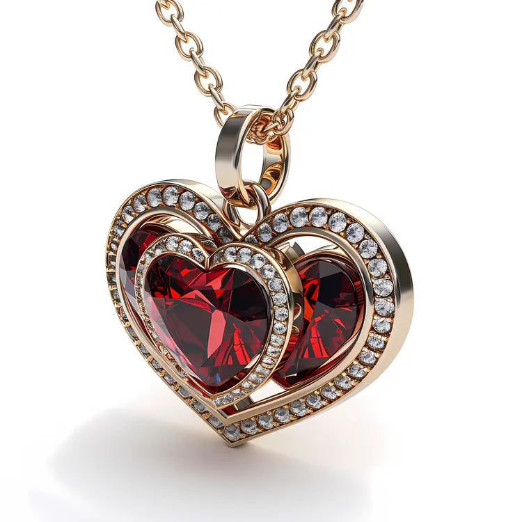 Gold Heart Necklace with Red Gem